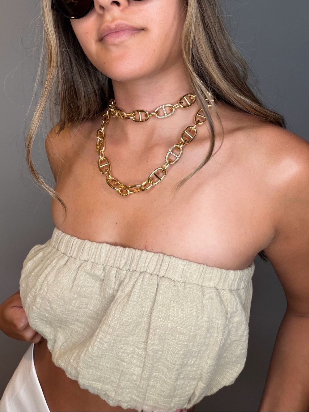 Strapless Gauze Bandeau Top in Cream